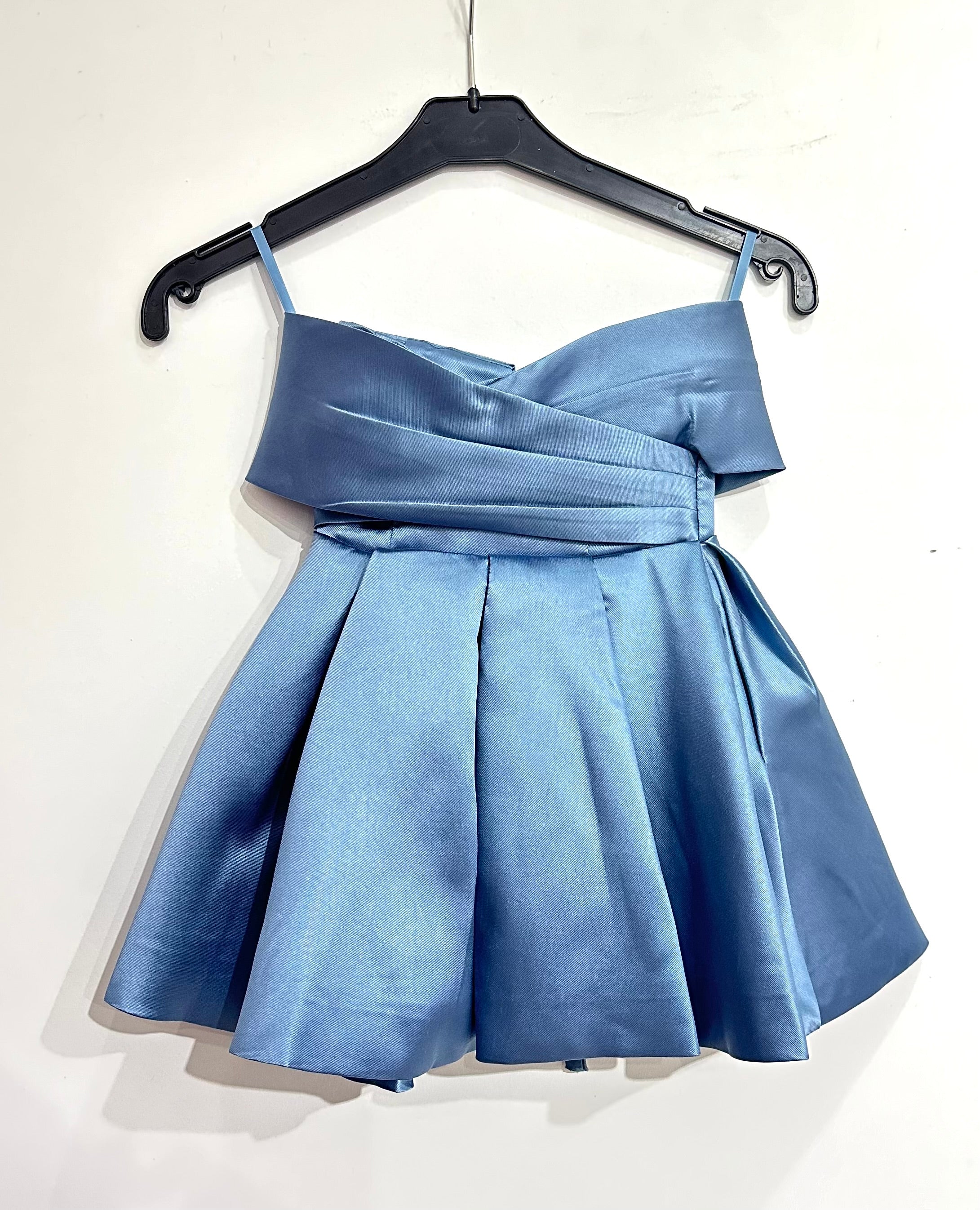 E1750- Robe satinée fille Bleu jean